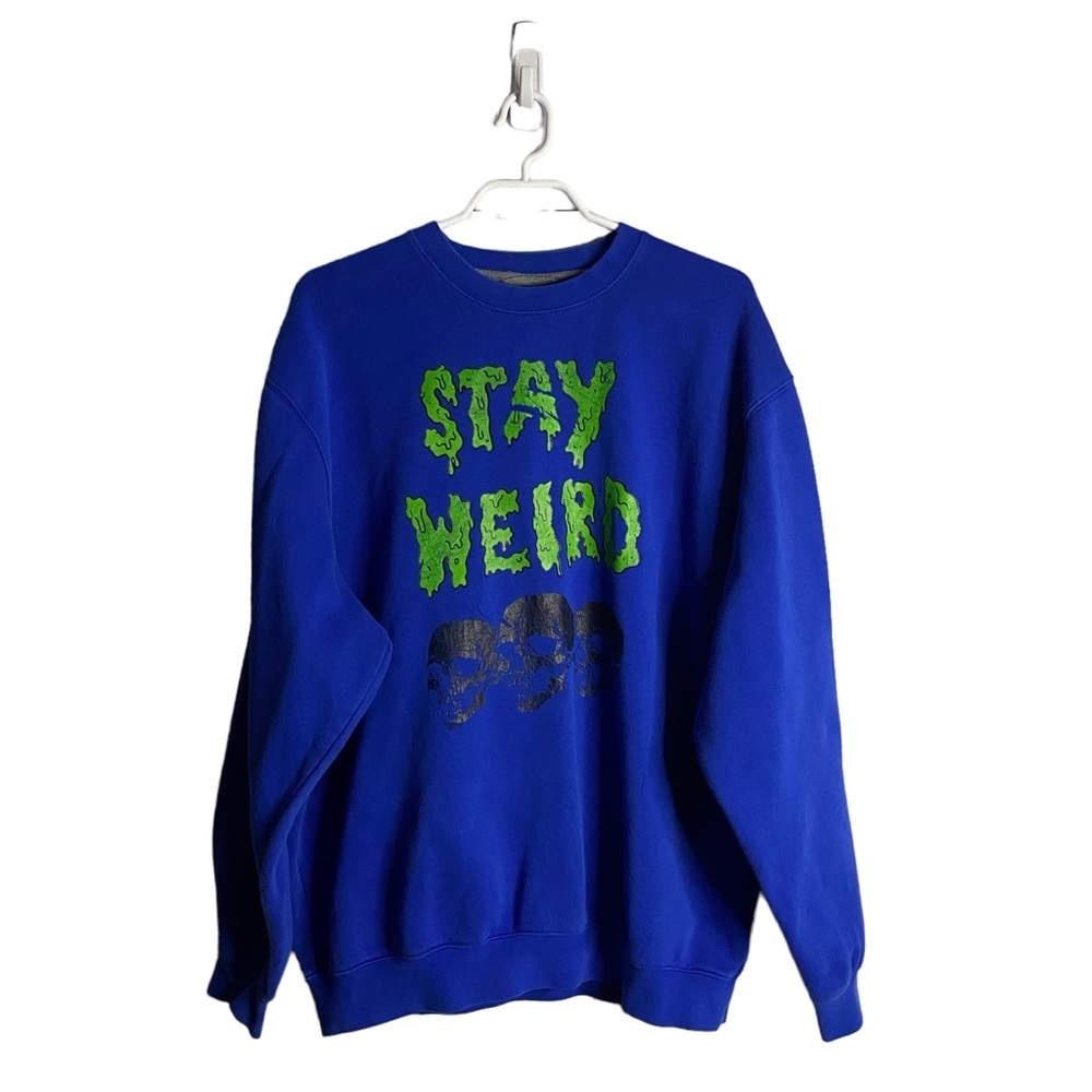 Stay Weird Blue Graphic Crewneck Relaxed Sweatshirt